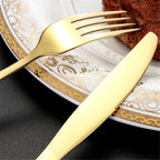 Gold Plated Stainless Steel Cutlery Sets Hotel Decorative Tableware Knife Fork Spoon Tespoon Hammered Utensils for Kitchen