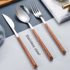 Stainless steel dinnerware sets steak knife/fork/spoon with wooden handle tableware cutlury set kichen accessories