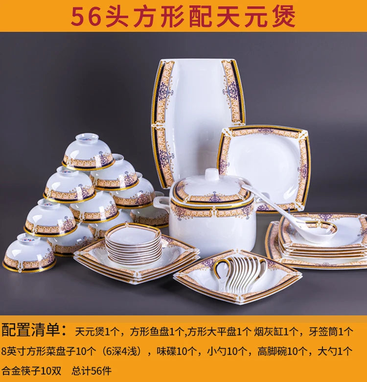 Luxury Ceramic Modern Dinnerware Set Microwaveable Gold Elegant European Style Wedding Dinnerware Party Hotel Vaisselle Gift