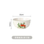 Retro Strawberry Dinner Plate and Bowl Set Decorative Ceramic Salad Dessert Plate Curry Pasta Dish Crockery Dinnerware Set