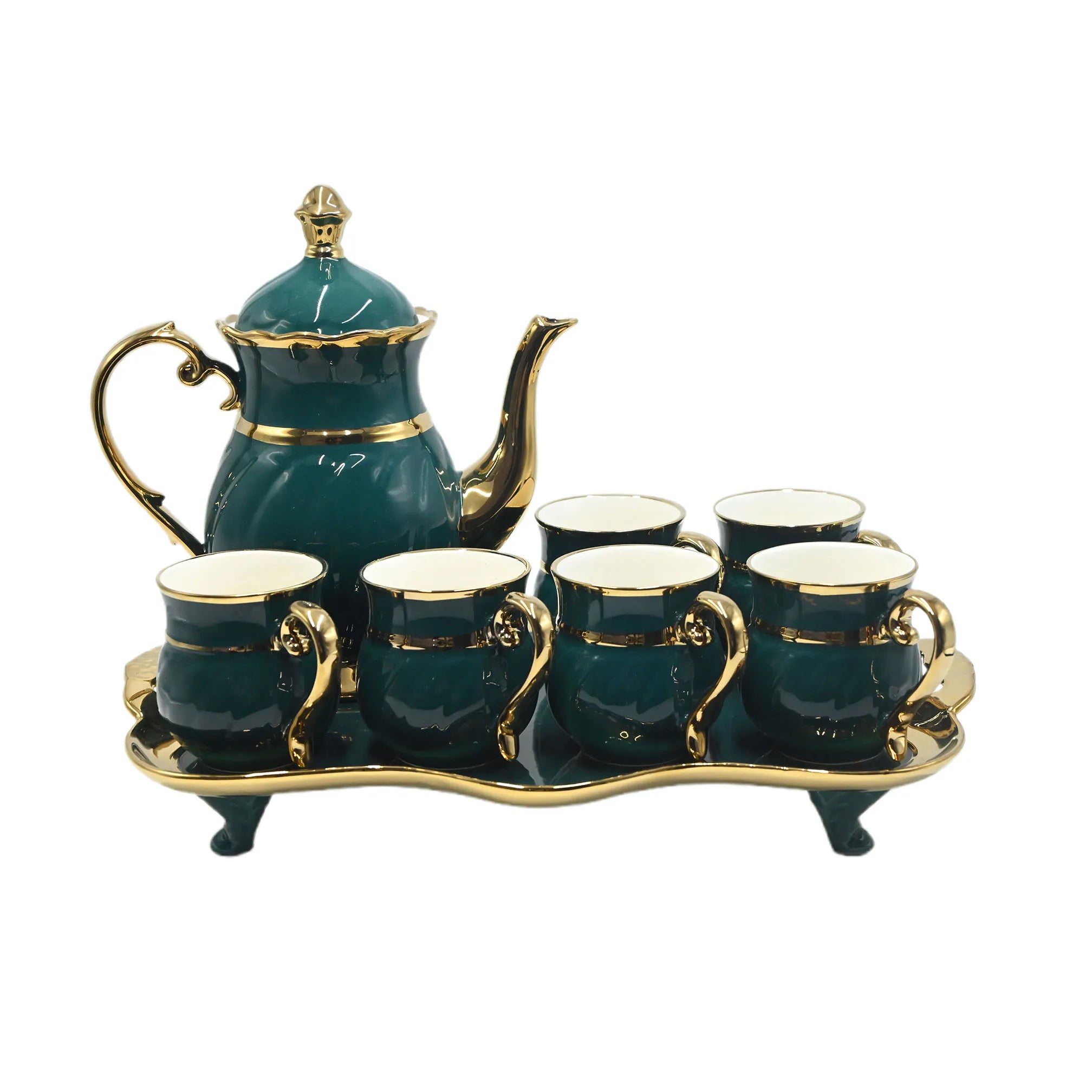 8pc/Set 6pc/Set 1pc/Set Ins Style Ceramic Dinnerware Set, Suitable For Family Gathering. Luxury English Gold green TeaCup Set