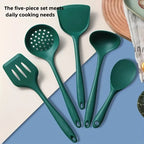5pcs Silicone Kitchen Utensils Set,Non-Stick Cooking Tools, Including Turner, Spatula, Soup Spoon, Strainer, and Rice Paddle