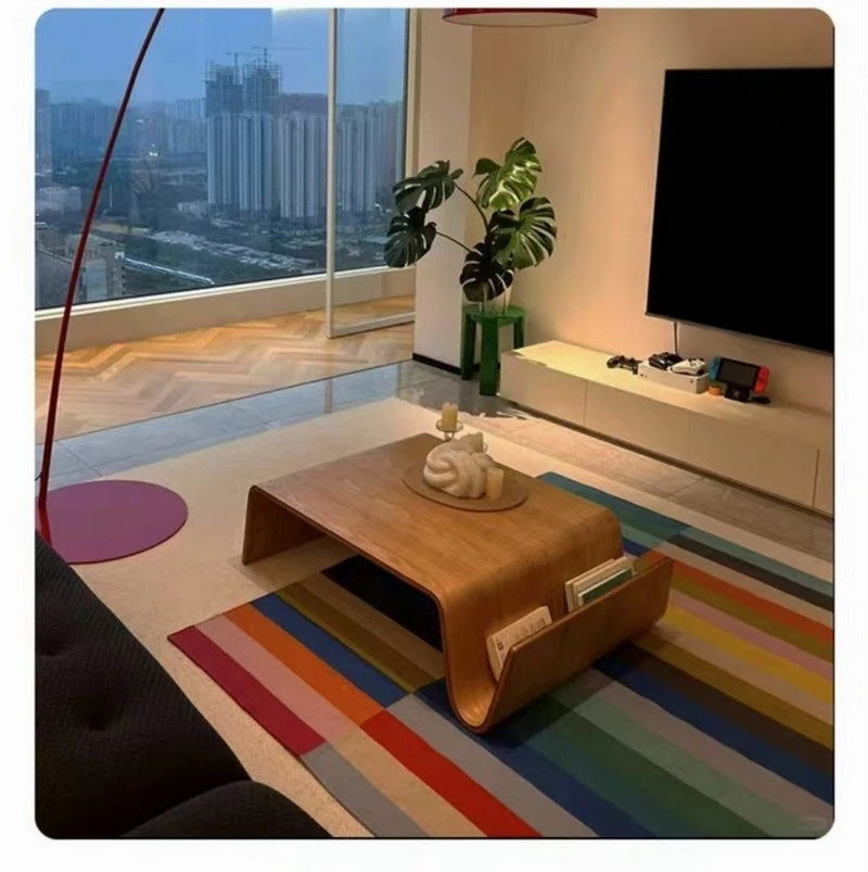 Solid Wood Coffee Table Modern Bentwood Room Desks Portable Low Center Tea Table  Living Room Furniture Side Storage Design