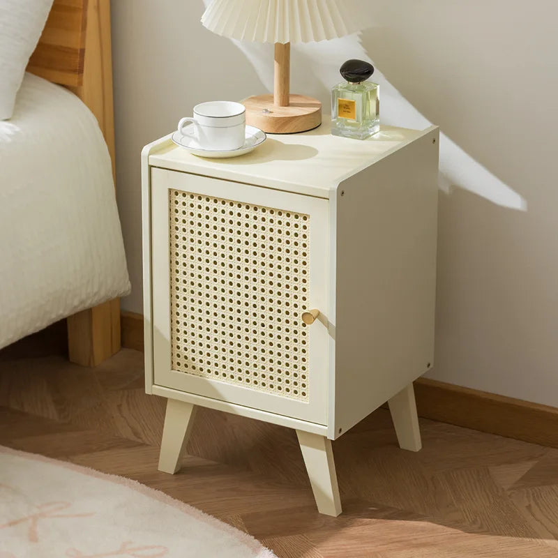 Solid wood bedside table Small apartment sofa side cabinet Rattan edge few storage locker corner few small cabinets
