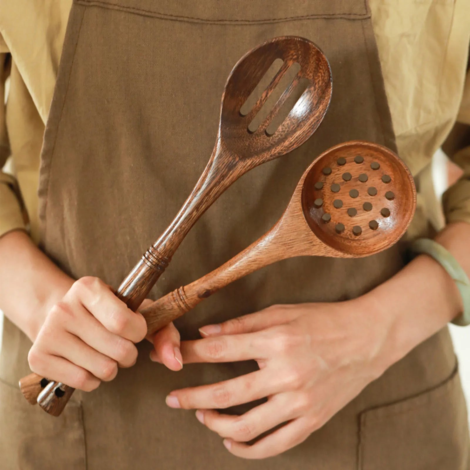 5/9Pcs/set Wooden Kitchen Utensils Set, Wooden Spoons for Cooking, Utensils,Natural Teak Wooden Spoons For Non-stick Pan Gift