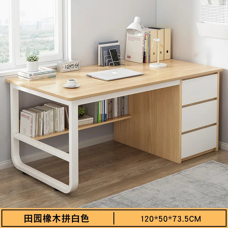 Contemporary Office Study Desk, Contemporary Computer Desk Writing Desk PC Desk Work Desk with 3-Drawers and Metal Legs