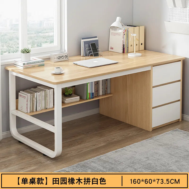 Contemporary Office Study Desk, Contemporary Computer Desk Writing Desk PC Desk Work Desk with 3-Drawers and Metal Legs
