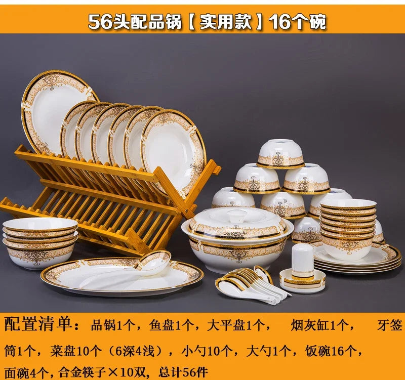 Luxury Ceramic Modern Dinnerware Set Microwaveable Gold Elegant European Style Wedding Dinnerware Party Hotel Vaisselle Gift