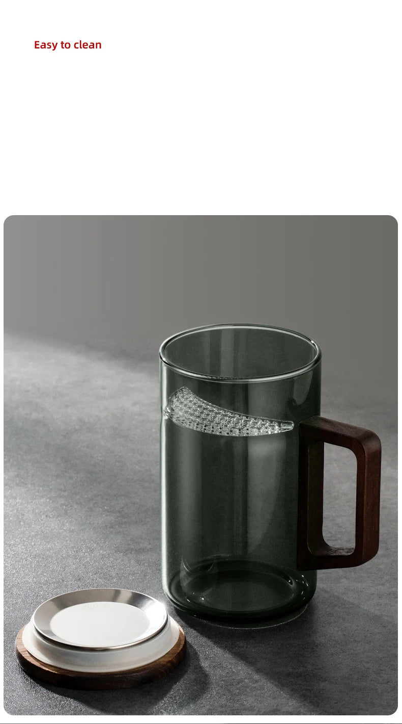 Household Portable Drinkware Transparent Glass Cup Wooden Handle Coffee Mug Kitchen Tea Making Cup Coffeeware Teaware