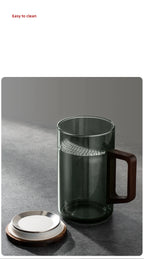 Household Portable Drinkware Transparent Glass Cup Wooden Handle Coffee Mug Kitchen Tea Making Cup Coffeeware Teaware