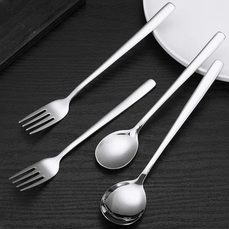 Korean Stainless Steel Cutlery Set Kitchen Long Handle Spoon and Fork Tableware Dessert Coffee Teaspoon Soup Spoons Utensils