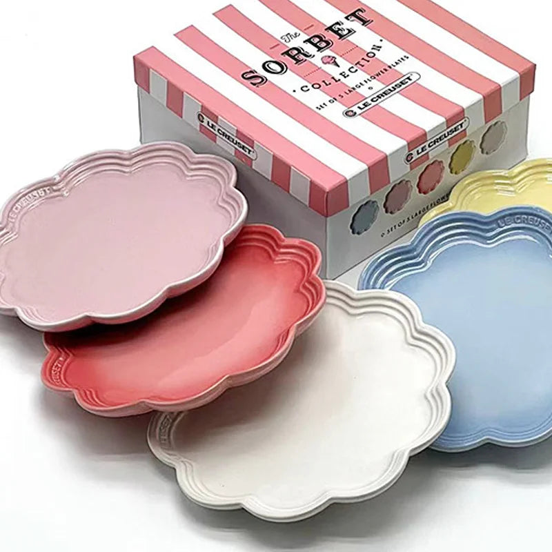 Le Creuset Cool Color Ceramic Dinner Plate Set High-Temperature Resistant 18cm/23cm Flower Plate Kitchen Dining Tableware