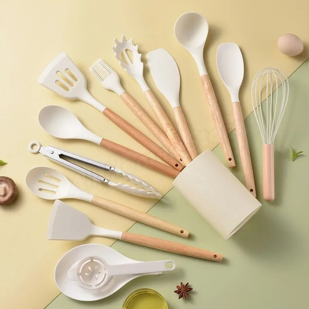 Kitchen Kit 12 Pieces Silicone Food Grade Utensils Cooking Sets Turner Spatula Measuring Spoon Practical Cookware Tool Kitchenwa
