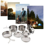 8pcs/Set Camping Cookware Mess Kit Stainless Steel Cooking Pot and Pan Set with Plates Cups for Outdoor Hiking Backpacking