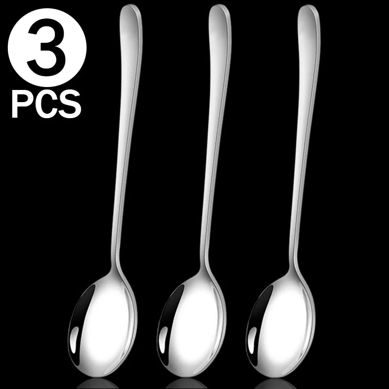 Korean Stainless Steel Cutlery Set Kitchen Long Handle Spoon and Fork Tableware Dessert Coffee Teaspoon Soup Spoons Utensils