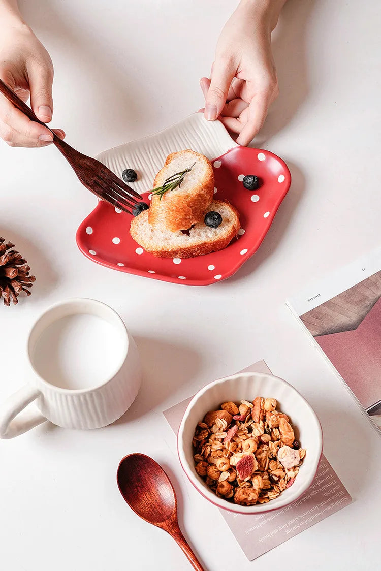 Red Mushroom ceramic Coffee Mug Dinner Plates Noodle Bowls Salad Bowls Teapot Cakepan Afternoon Tea Party Gift for Girl