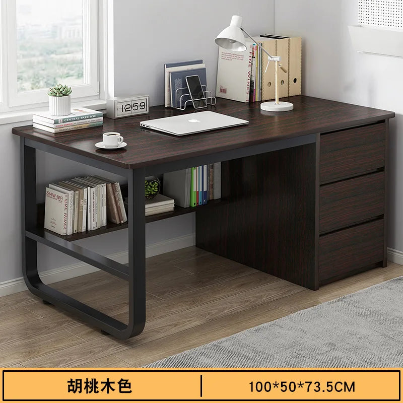 Contemporary Office Study Desk, Contemporary Computer Desk Writing Desk PC Desk Work Desk with 3-Drawers and Metal Legs