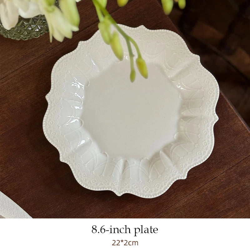 Ceramic Plates Dinner Sets Elegant White Western Food Dishes Steak Paglio Salad Plate Embossed Party Tableware Cup and Saucer