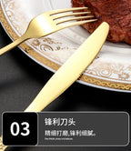 Gold Plated Stainless Steel Cutlery Sets Hotel Decorative Tableware Knife Fork Spoon Tespoon Hammered Utensils for Kitchen
