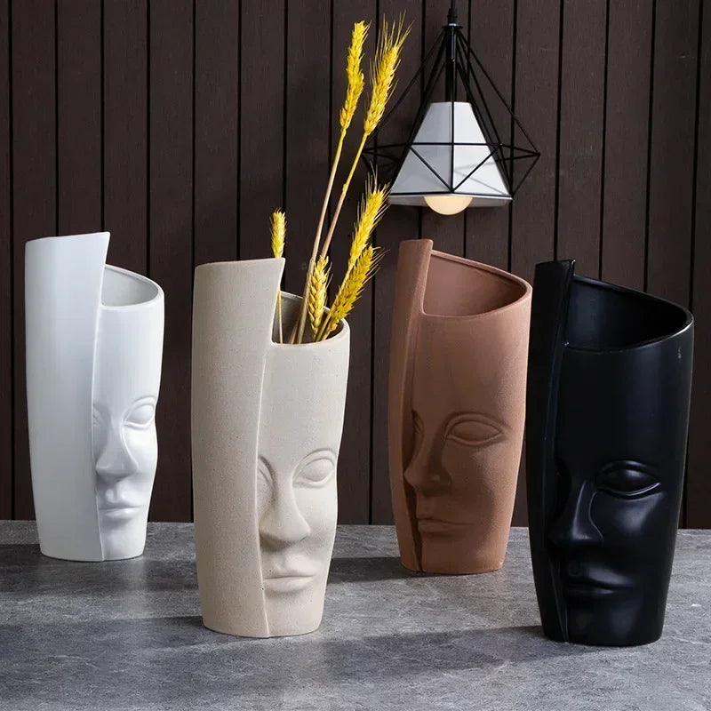 Ceramic Candlestick Art Vase Sculpture Crafts Human Face Flower Pot Handmade Garden Storage Flower Arrangement Home Decors