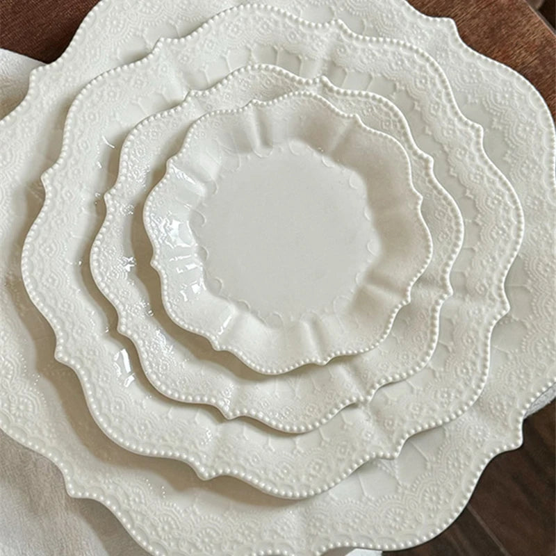 Ceramic Plates Dinner Sets Elegant White Western Food Dishes Steak Paglio Salad Plate Embossed Party Tableware Cup and Saucer