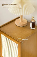 Solid wood bedside table Small apartment sofa side cabinet Rattan edge few storage locker corner few small cabinets