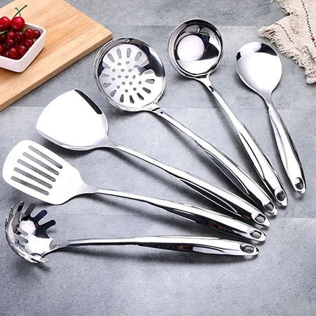 Stainless Steel Cooking Tools Set, Heat-resistant Kitchen Utensils - Turner, Soup Ladle, Strainer, Pasta Server, Rice Spoon