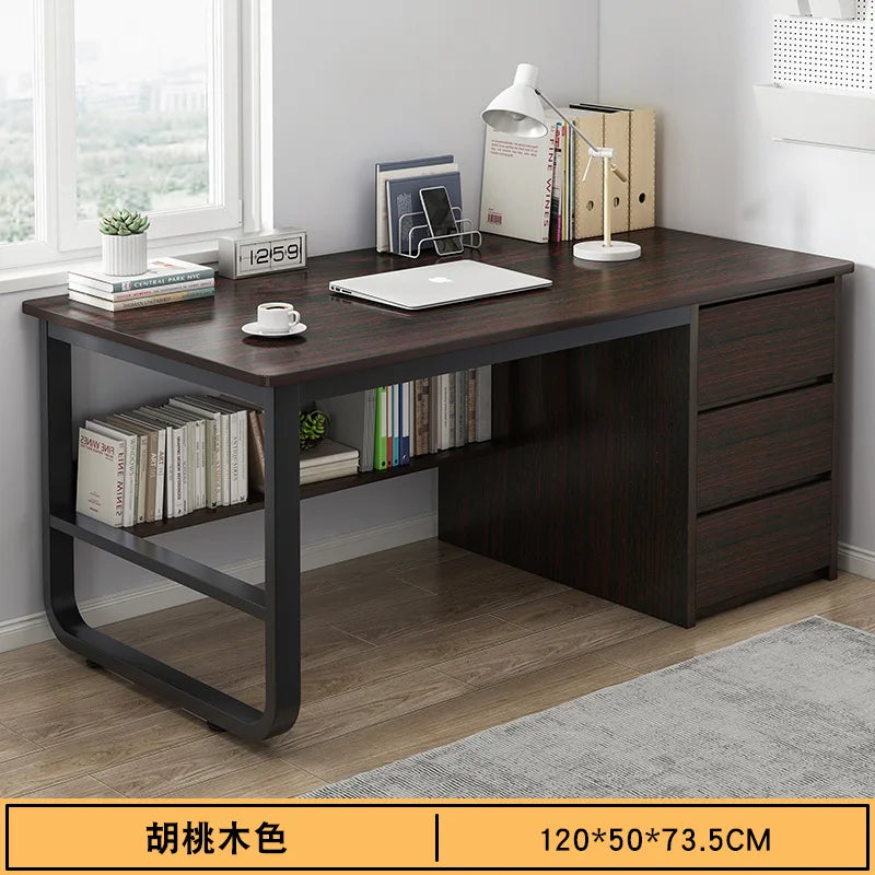 Contemporary Office Study Desk, Contemporary Computer Desk Writing Desk PC Desk Work Desk with 3-Drawers and Metal Legs