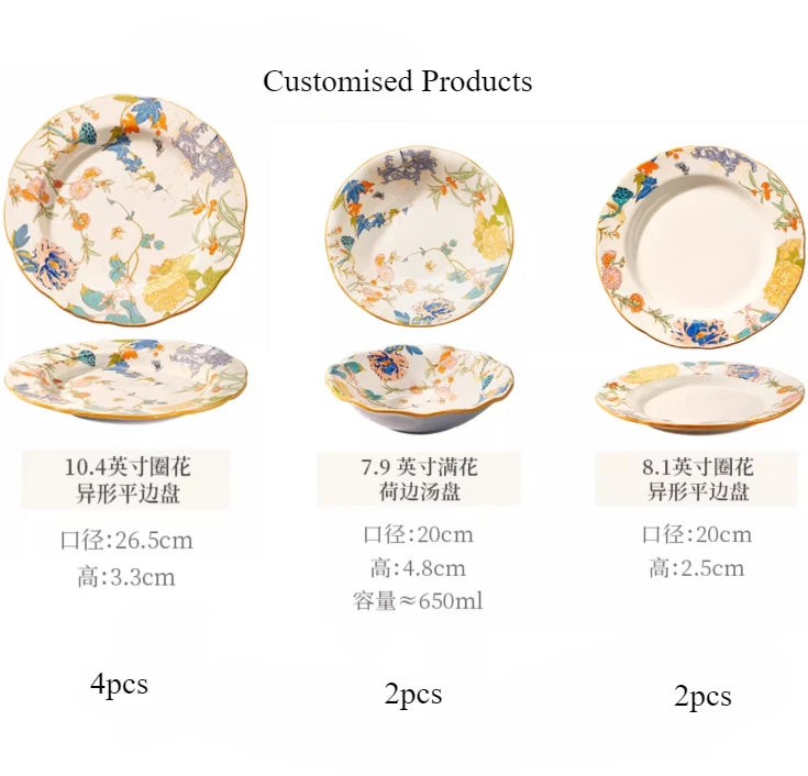 Fine China Kitchen Dinner Set Guests Gift Women Party Plates Dinnerware Sets Ceramic Breakfast Juego De Vajilla Completa Dishes