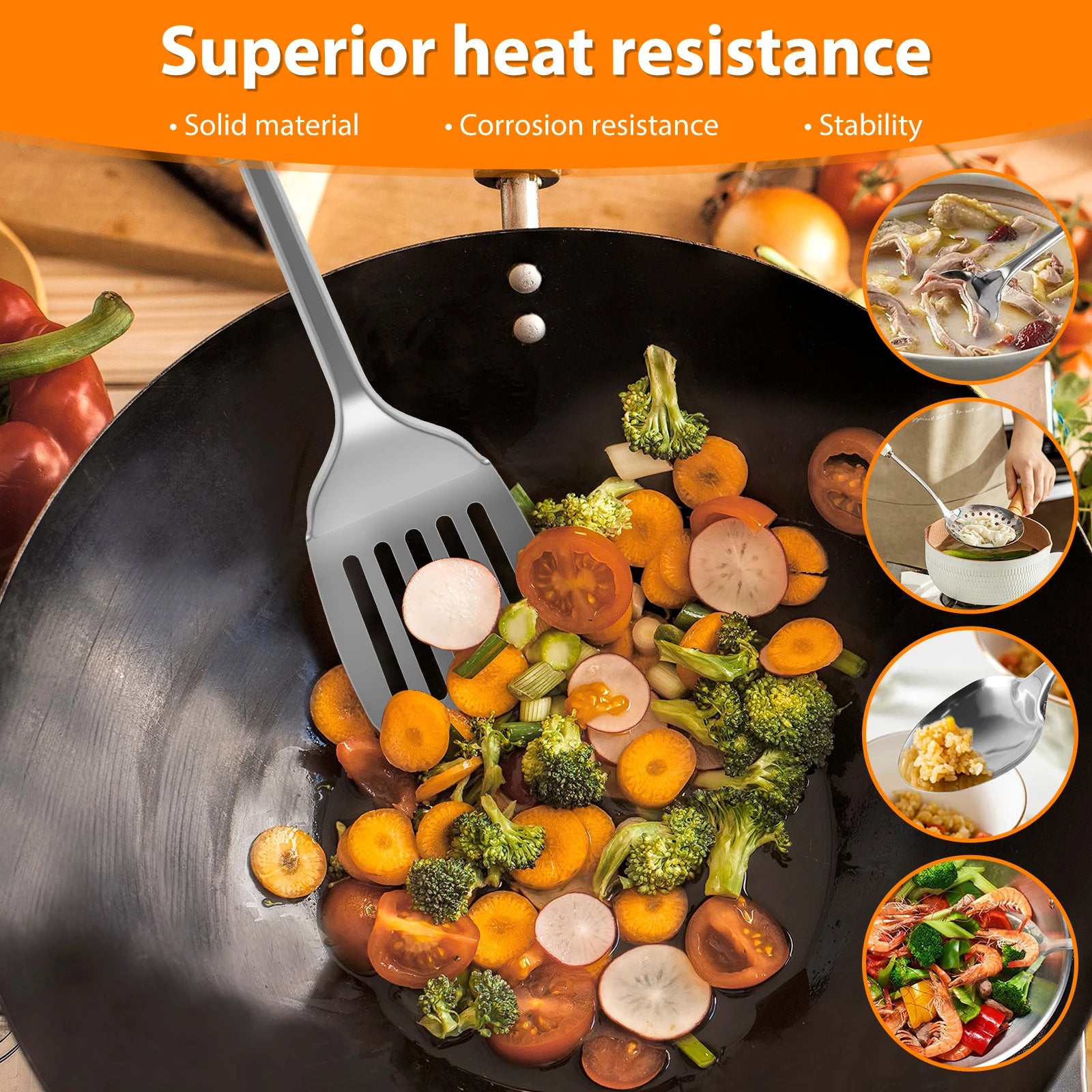 5Pcs Kitchen Cooking Utensils Set Durable Stainless Steel Cooking Tools Washable Spoons Spatula Utensils Kitchen Gadgets Tools