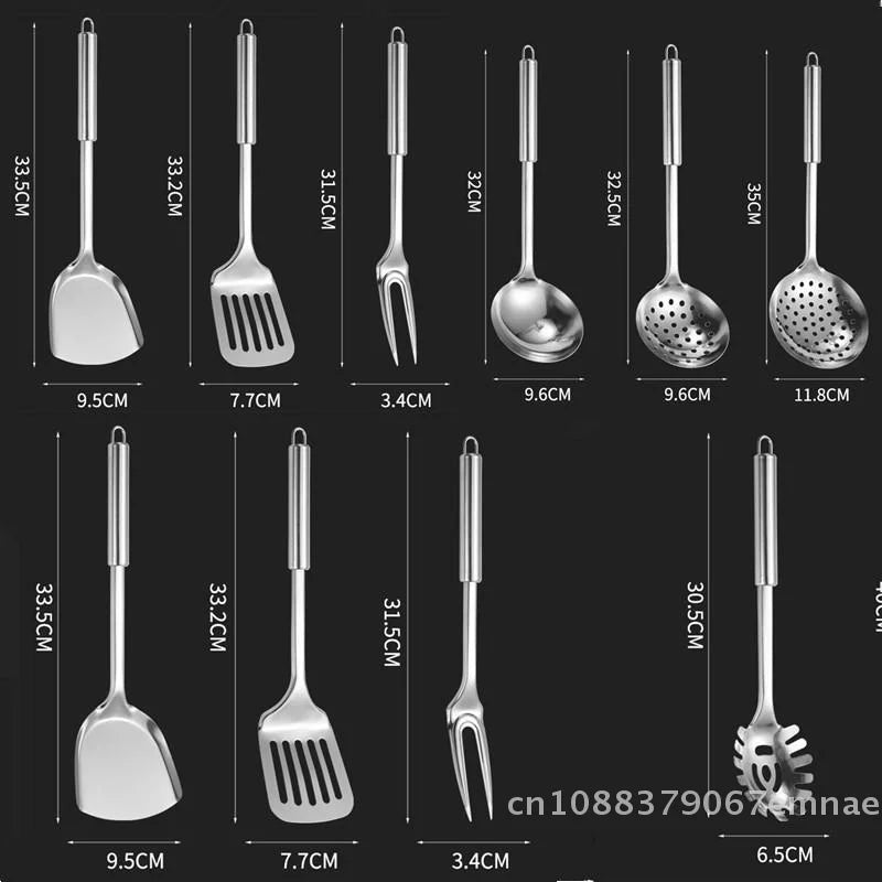 Stainless Steel Kitchen Cookware Set - Cooking Utensils Shovel Soup Spoon Turner Dinnerware - Kitchen Gadgets for Cooking