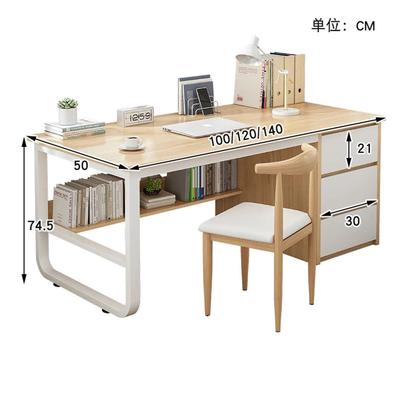 Contemporary Office Study Desk, Contemporary Computer Desk Writing Desk PC Desk Work Desk with 3-Drawers and Metal Legs