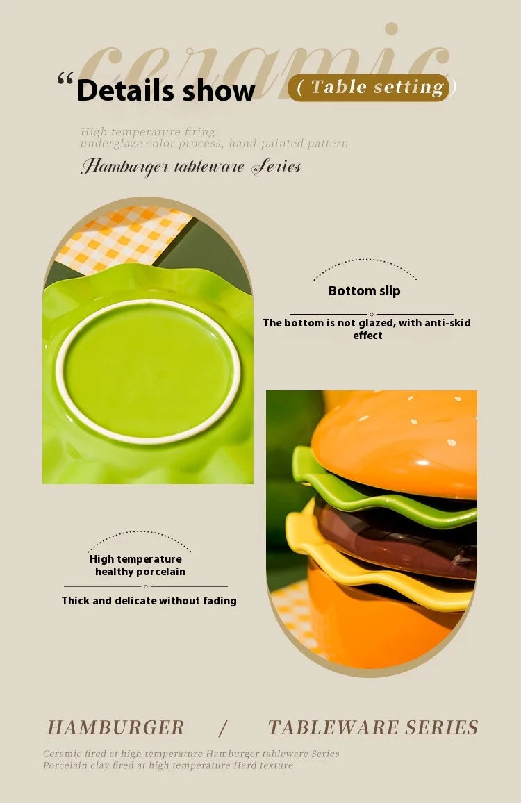 Stackable Burger Plate Bowl Set Modern Hamburger Ceramic Dinnerware Set Tableware For Housewarming Home Wedding Restaurant Party