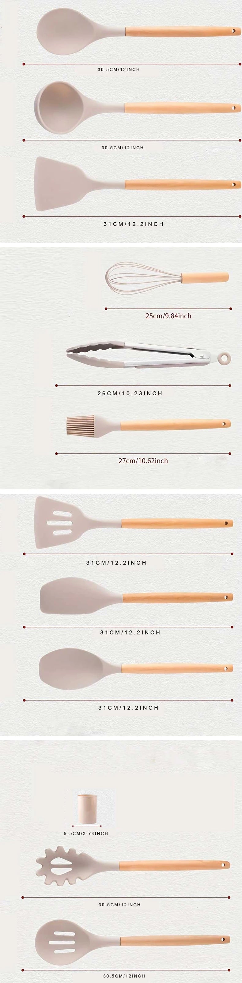 12pcs, Silicone Utensil Set, Khaki Kitchen Utensil Set With Wooden Handle, Safety Cooking Utensils Set, Non-Stick Kitchen Tools