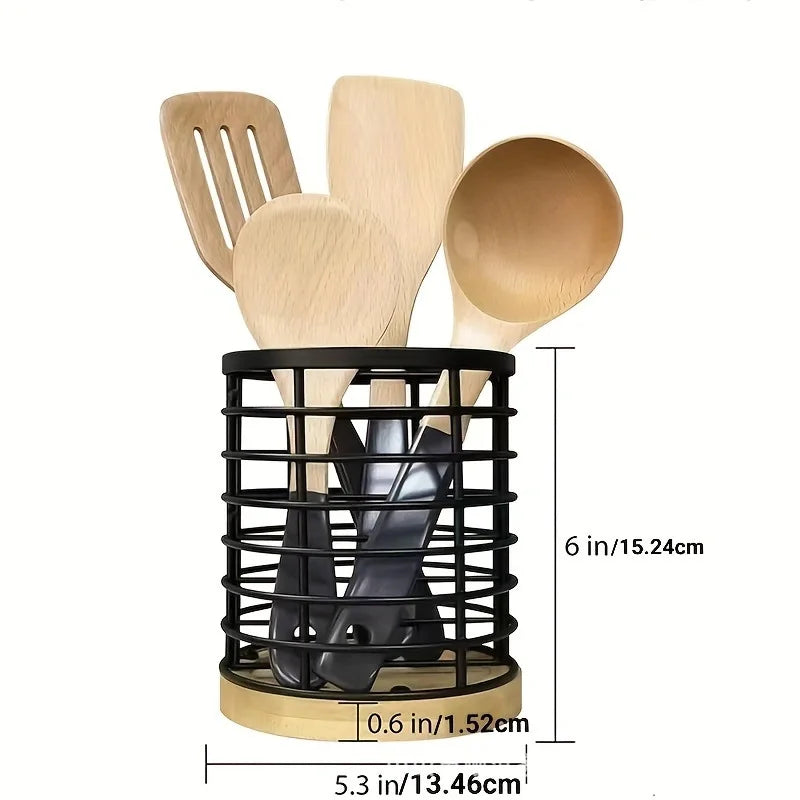 Kitchen Cooking Utensils Holder Versatile Cooking Utensil Organizer With Wooden Base for Spatula Spoon Chopstick Cutlery