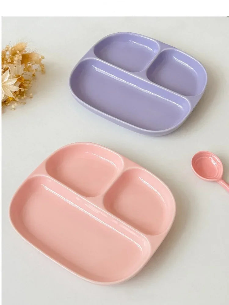 3Grid Ceramic Dinner Plates Solid Color Serving Dishes Salad Dinnerware Dining Compartment Plate Kitchen Eco-friendly Tableware
