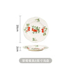 Retro Strawberry Dinner Plate and Bowl Set Decorative Ceramic Salad Dessert Plate Curry Pasta Dish Crockery Dinnerware Set