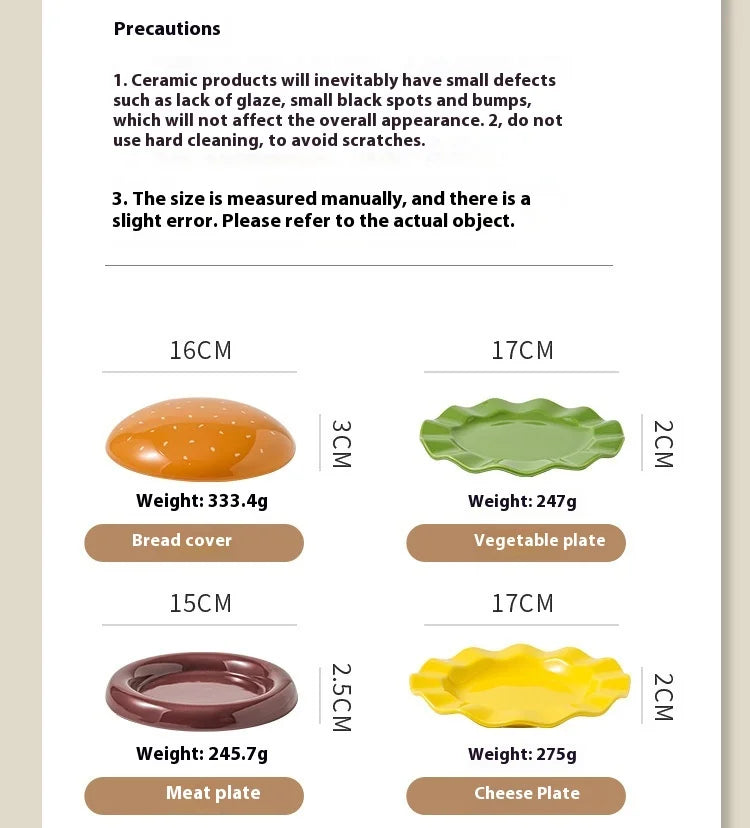 Stackable Burger Plate Bowl Set Modern Hamburger Ceramic Dinnerware Set Tableware For Housewarming Home Wedding Restaurant Party