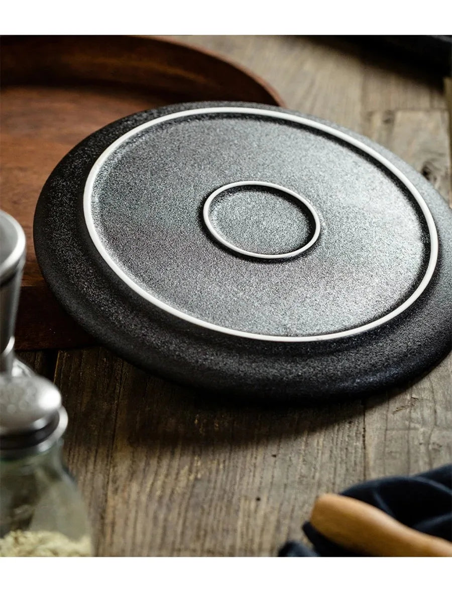 Ceramics Plate Set Home Black Plates Dishes Japanese Style Dinnerware Set Kitchen Decoration Steak Western Food Breakfast Plates