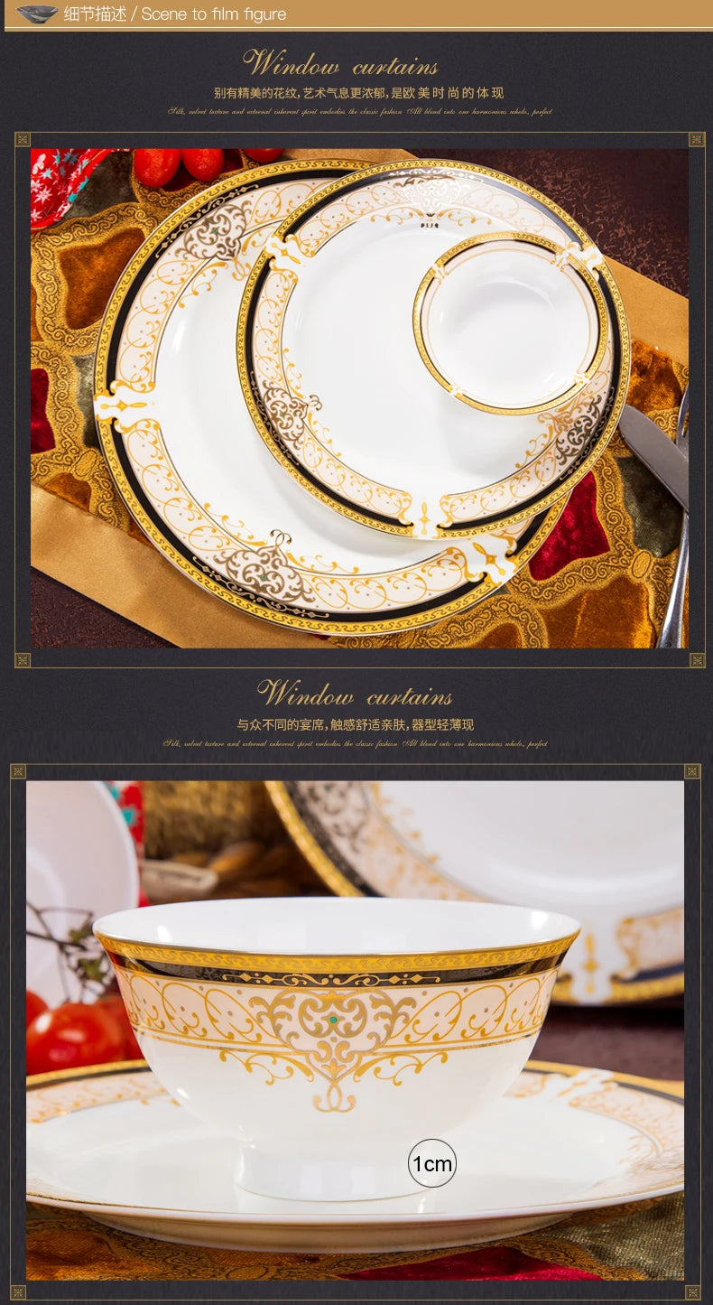 Luxury Ceramic Modern Dinnerware Set Microwaveable Gold Elegant European Style Wedding Dinnerware Party Hotel Vaisselle Gift