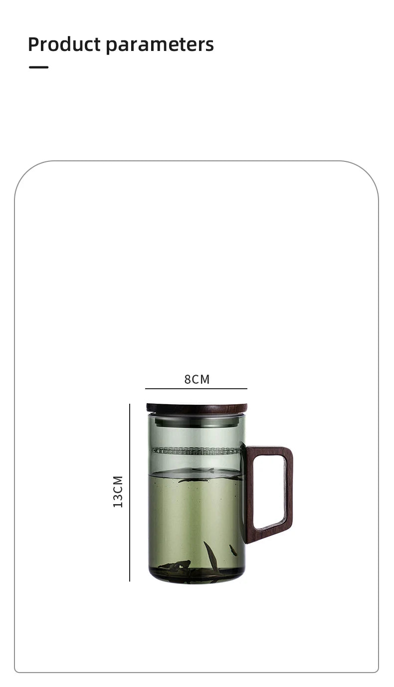 Household Portable Drinkware Transparent Glass Cup Wooden Handle Coffee Mug Kitchen Tea Making Cup Coffeeware Teaware