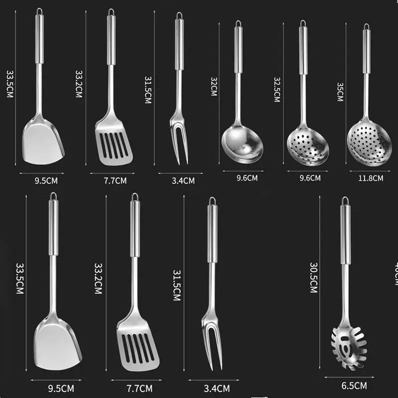 Stainless Steel Kitchen Cookware Set - Cooking Utensils Shovel Soup Spoon Turner Dinnerware - Kitchen Gadgets for Cooking