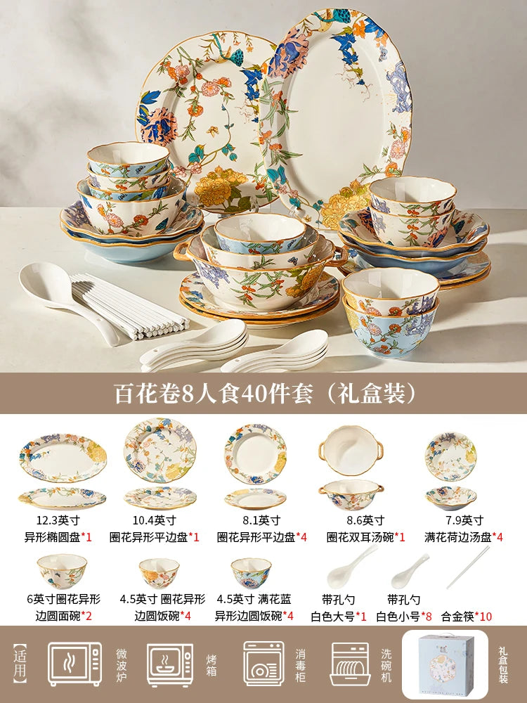 Fine China Kitchen Dinner Set Guests Gift Women Party Plates Dinnerware Sets Ceramic Breakfast Juego De Vajilla Completa Dishes
