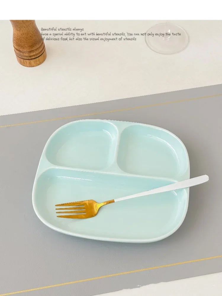 3Grid Ceramic Dinner Plates Solid Color Serving Dishes Salad Dinnerware Dining Compartment Plate Kitchen Eco-friendly Tableware