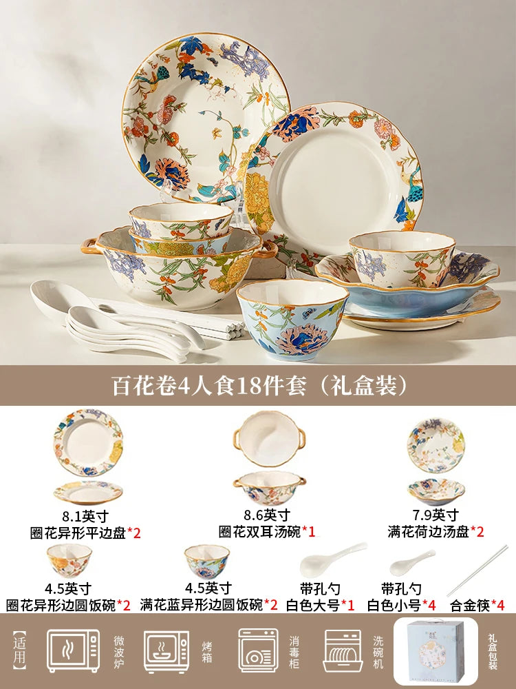 Fine China Kitchen Dinner Set Guests Gift Women Party Plates Dinnerware Sets Ceramic Breakfast Juego De Vajilla Completa Dishes