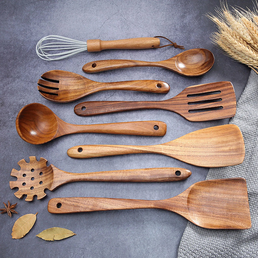 5/9Pcs/set Wooden Kitchen Utensils Set, Wooden Spoons for Cooking, Utensils,Natural Teak Wooden Spoons For Non-stick Pan Gift