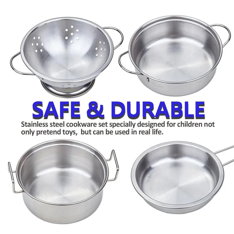 Kids Toy Pots and Pans Toys - Kitchen Play Set Pretend Cookware Mini Stainless Steel Cooking Utensils Development Toys