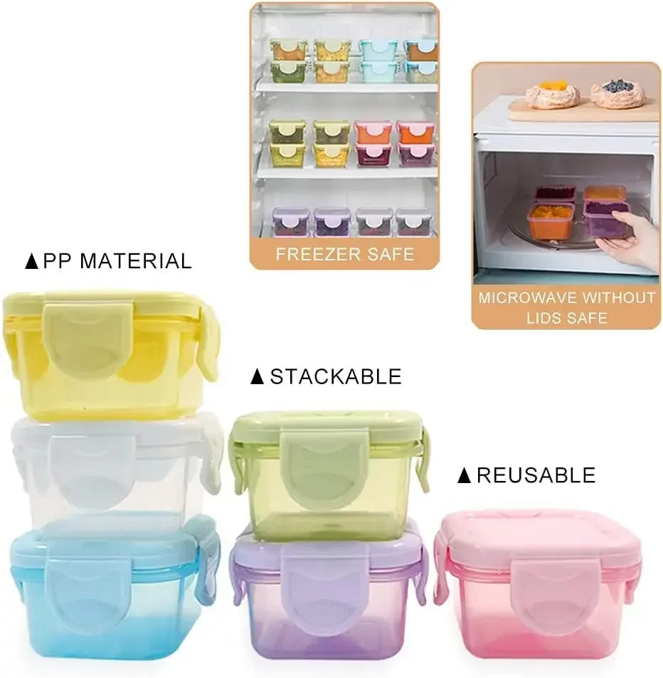 4 mini food storage containers, with leak-proof lids, sauce and condiment container, mini freezer storage container