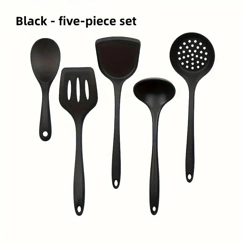 5pcs Silicone Kitchen Utensils Set,Non-Stick Cooking Tools, Including Turner, Spatula, Soup Spoon, Strainer, and Rice Paddle