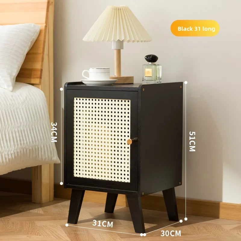 Solid wood bedside table Small apartment sofa side cabinet Rattan edge few storage locker corner few small cabinets